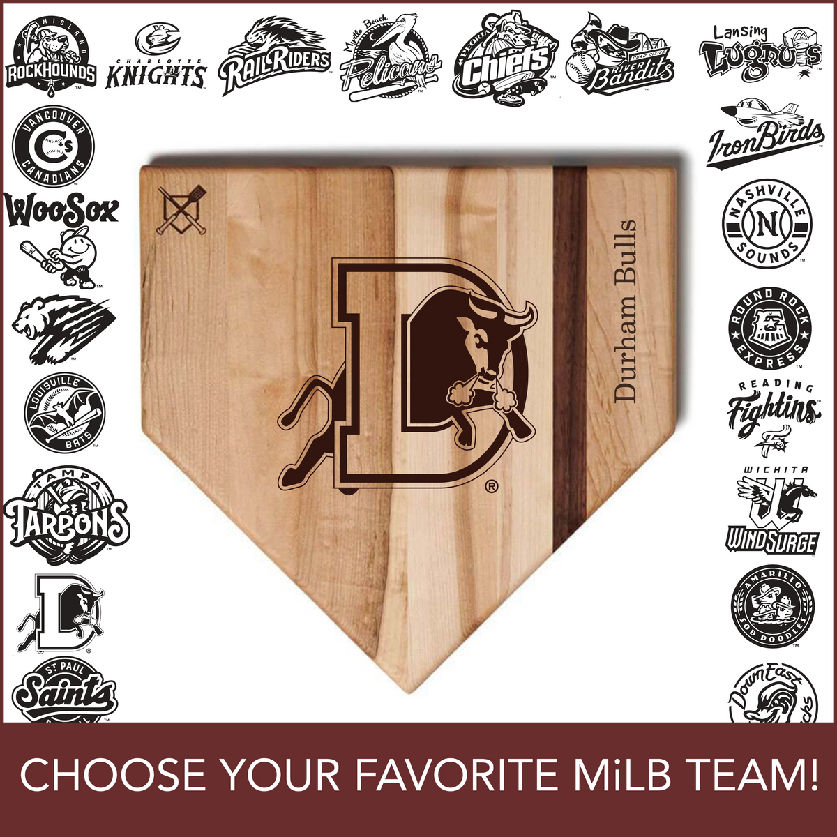 MiLB Home Plate Cutting Boards | Choose Your Favorite Team | Multiple Sizes